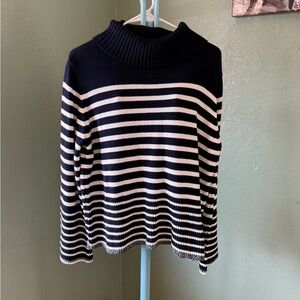 CeCe Navy and White Striped Turtleneck Sweater